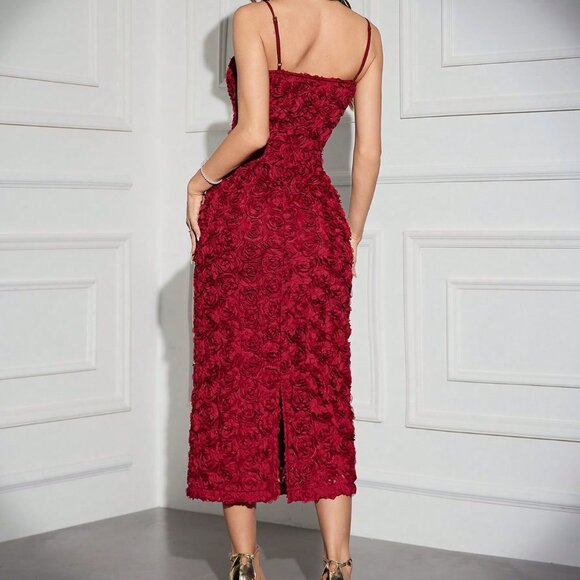 Burgundy Elegant Women's Tie Shoulder Cami Dress Long Evening Dresses - Picture 2 of 6
